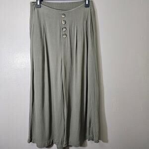 Peace & Pearls Olive/Sage WideLeg Cropped Pants M Gaucho Earthy Goblincore Boho